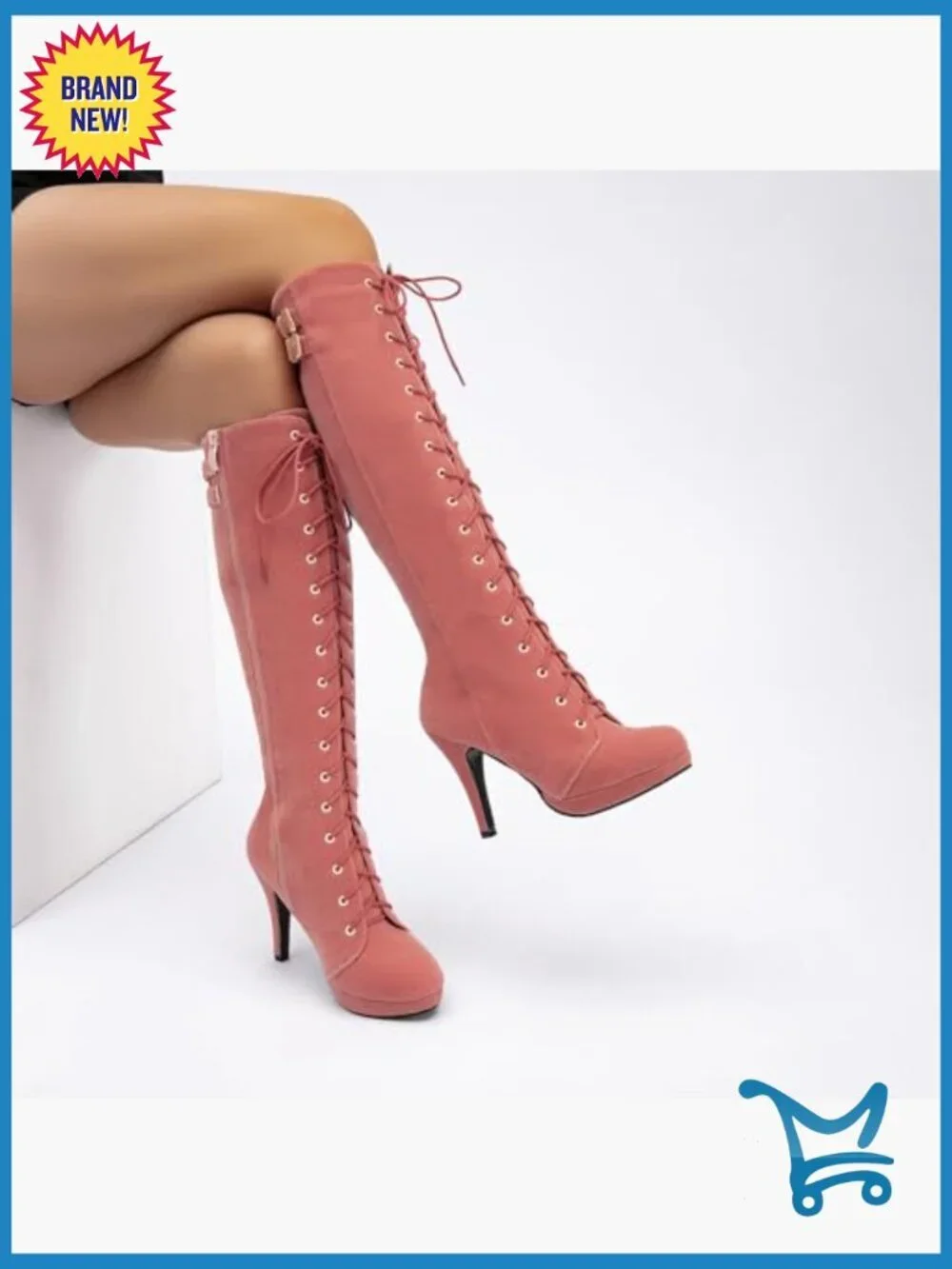 Knee High Boots Suede Lace Up Zipper Heeled Thigh High Dress Boots